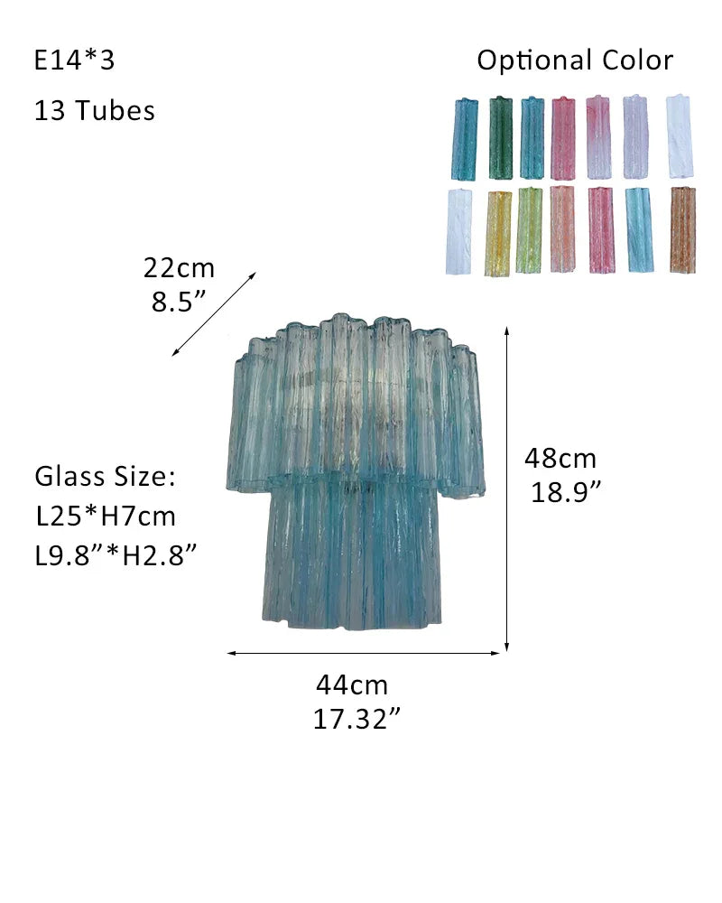 Elegant Murano Hand-blown Blue Glass Tube Multi-Tier Chandelier in Silver Frame W-D44*H48CM D17"*H20"(13 tubes) Blue Glass + Silver Frame American chandelier