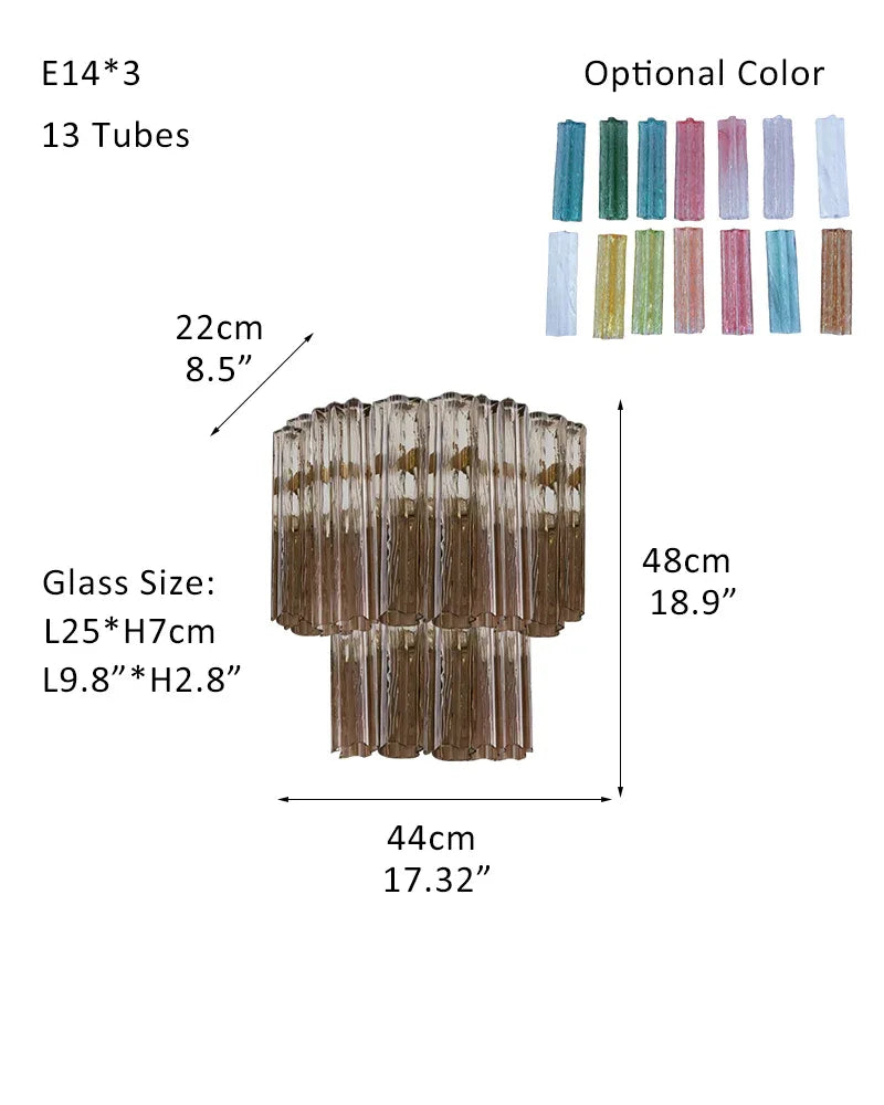 Luxury Tiered Smoked Glass Tube Murano Chandelier in Chrome Frame W-D44*H48CM D17"*H19"(13 tubes) Smoked Glass + Silver Frame American chandelier