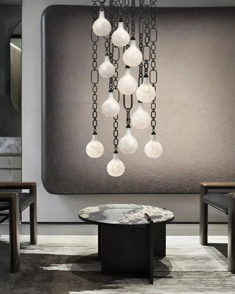 Cluster White Alabaster Globe Pendant Light with adjustable chain | 6" Living room Statement American chandelier