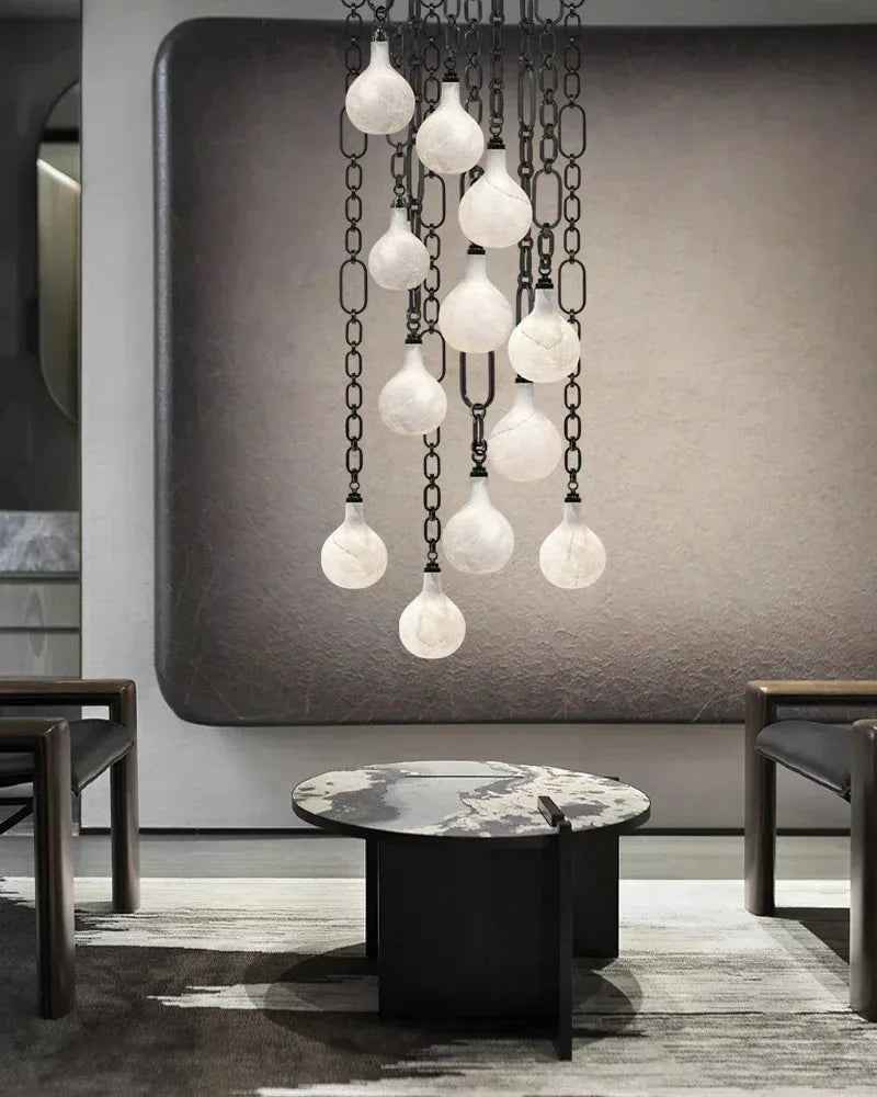 LightsStory Series Ethereal Pendant Light | Globe Genuine handblown alabaster, Brushed nickel and antique brass for Kitchen islands, bars, and entryways American chandelier