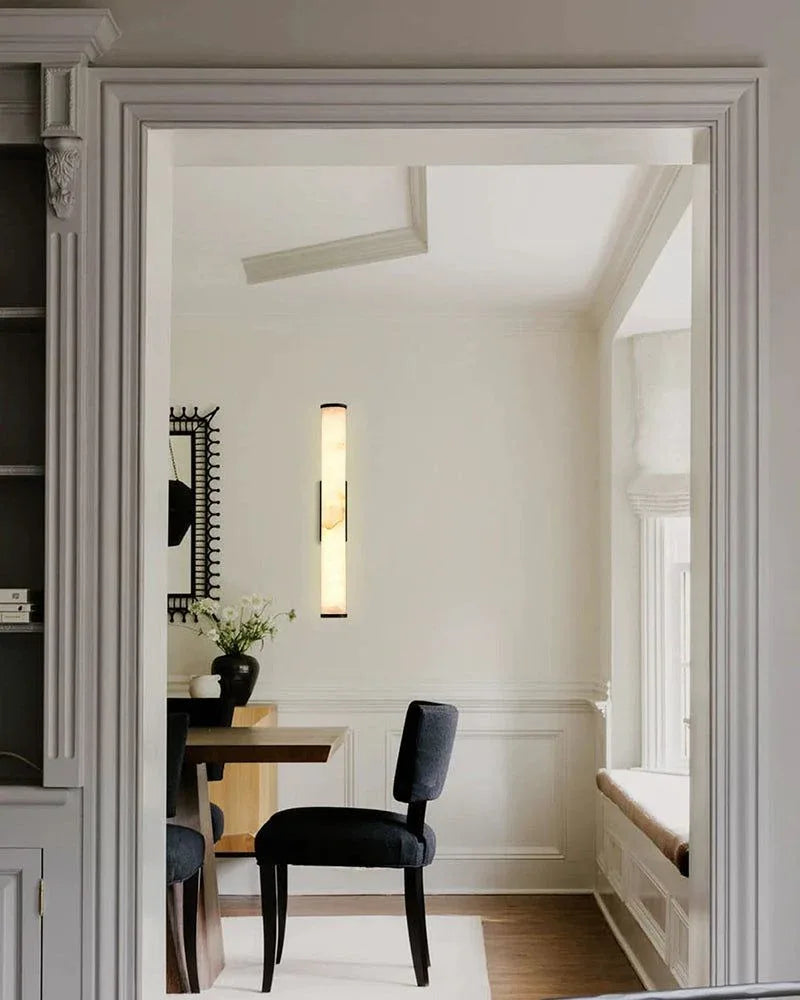 LED Copper Cylindrical Natural Marble Alabaster Wall Sconce Lamp,H30/40/50/60CM Flush Mounted Wall Sconce Lamp