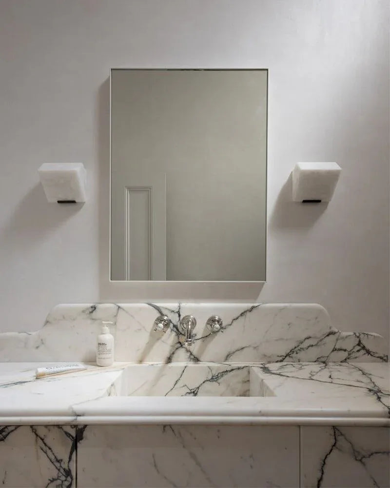 LED Triple Sloping Block Alabaster Stone Wall Sconce Lamp Wide 6" in Black/Brass Flush Mounted Wall Sconce Lamp