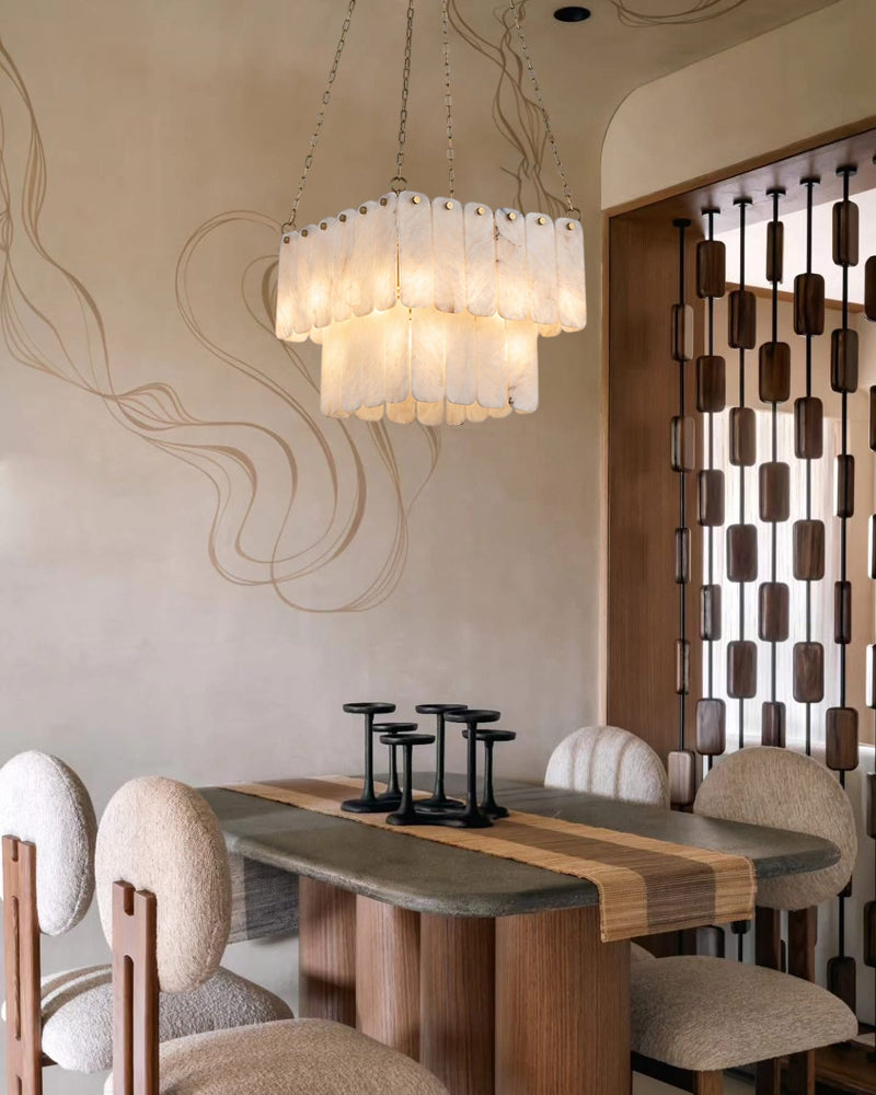 LightsStory Alabaster Square Multi-Tiered Pendant Light, natural stone alabaster with metallic and matte finish - For Kitchen & Dining Rooms