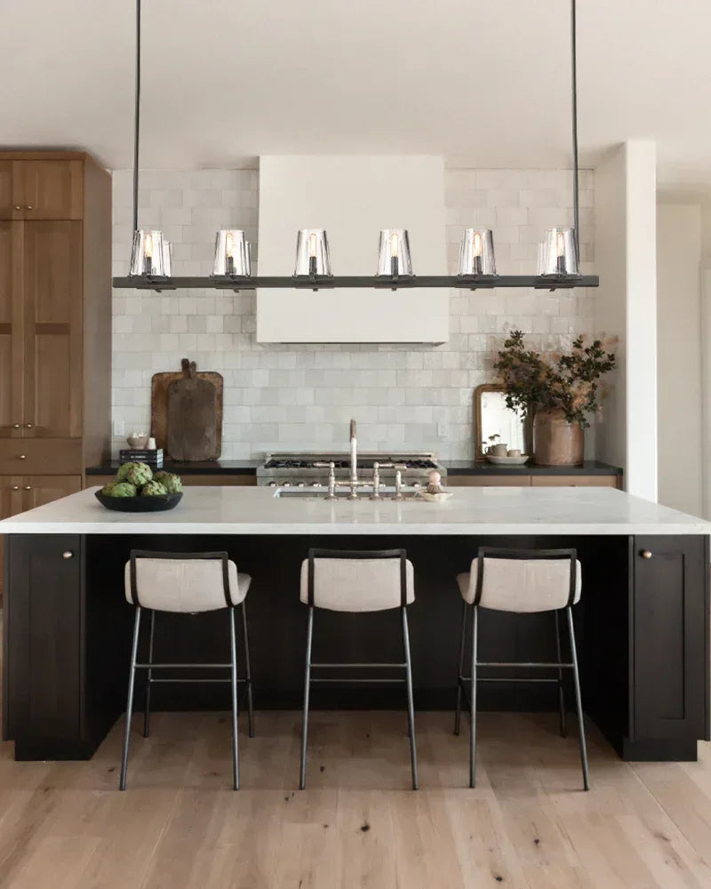 12-light Pauillac Brass/Black Linear Clear Glass Chandelier 49" 60" for dining room American chandelier