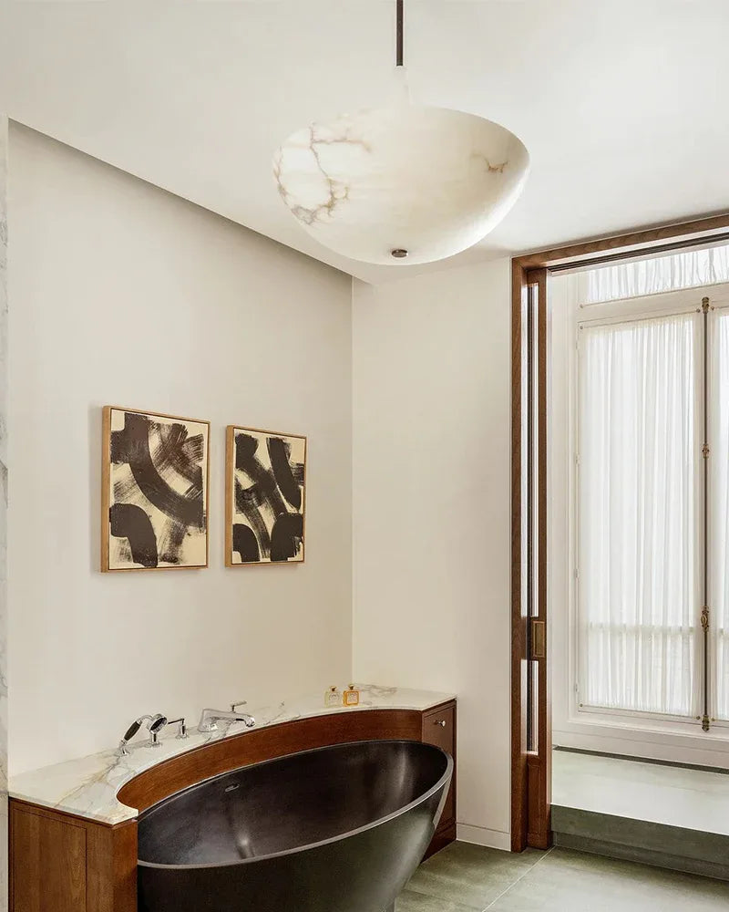 Domus Vintage Alabaster Lamp Round Bowl Ceiling Pendant Lighting Wide 20in 28in Modern Pendant lamp