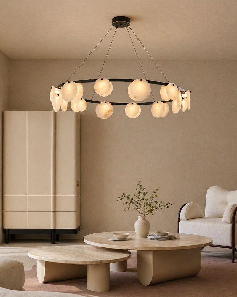LightsStory Alabaster Statement Pendant Light - Linear Round Brass