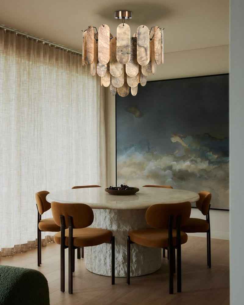 Alabaster Tiered Chandelier-Natural Stone Pendant Light Fixture-White and Brown (Copy)