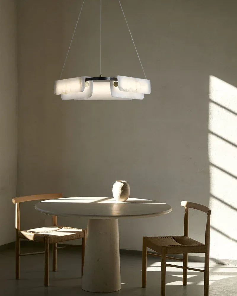 Organic Alabaster Linear Pendant Lightiing with Black Metal Frame for Kitchen Island