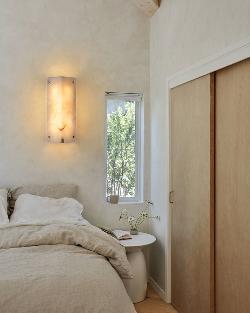 Alabaster Double Cylinder Wall Sconce - Natural Spanish Alabaster, Serene Black Trim - Bedrooms, Hallways & Bathrooms