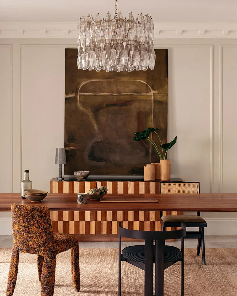 Murano Hand-Blown Glass Round Chandelier Wide 28" for Dining Room and Living Room Luxury Modern Chandelier