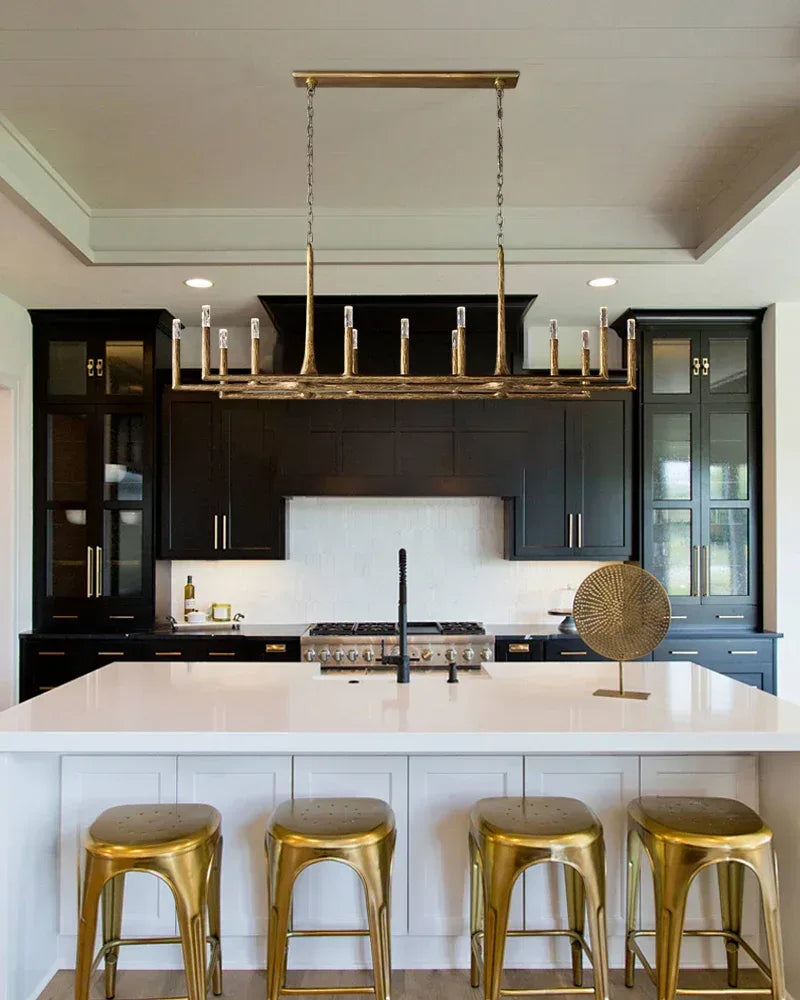 Thod Hand-Forged Iron Linear Chandeliers Black Wide 54" 72" 95" for Dining table American Vintage chandelier lamp