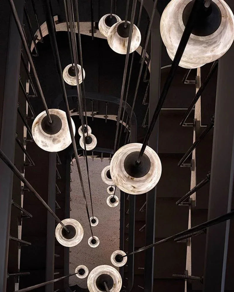 Elegant Natural Alabaster Cluster Pendant Lighting Black for Stairwell Modern Pendant lamp