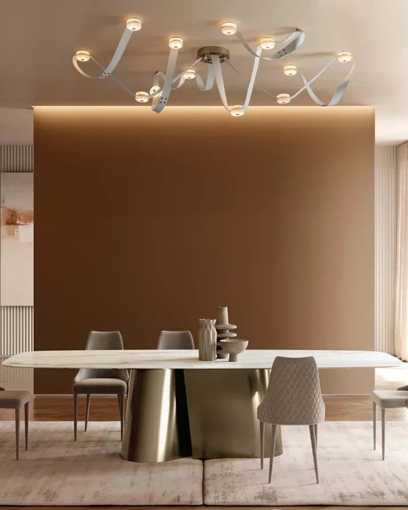 LED Mini SNAPS Module Ceiling Alabaster Pendant Light with Brown Leather Straps Modern Pendant lamp