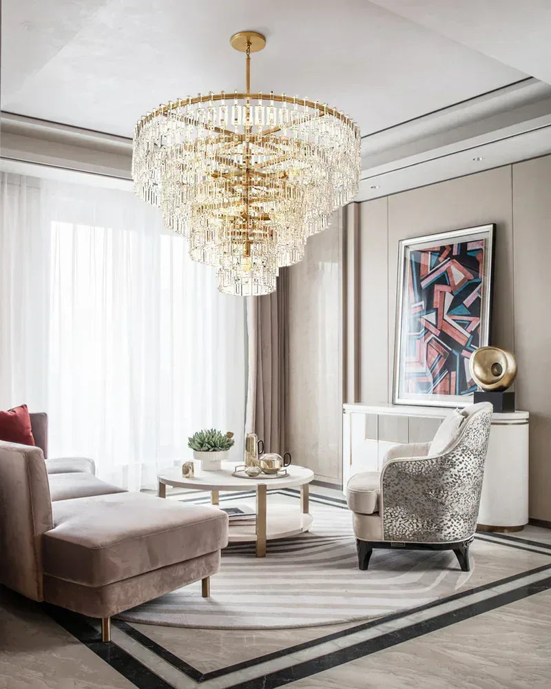 LightsStory Series Prismatic Chandelier | Multi-Layer Prismatic Crystal Hand-set Prismatic Crystals and Interlocking Steel Chains, Dual-Tone Gold or Matte Black for Entryways, Dining Areas, and Bedrooms American chandelier