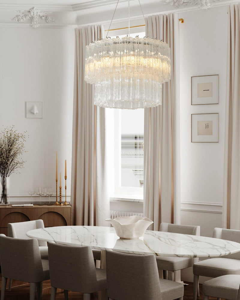 Murano Glass Round Mutil-layers Chandelier - Clear Star Shape Glass - Luxury Living Room