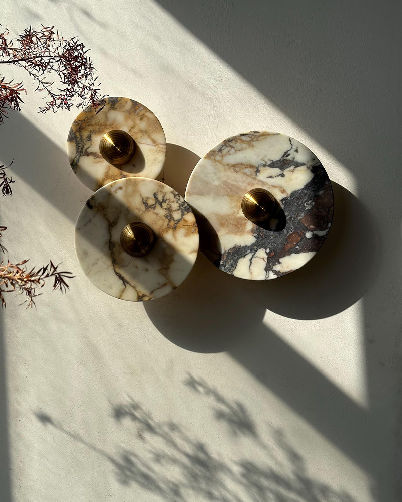 Contemporary Nordic Round Iron Marble LED Vanity Wall Sconce Lamp Wide 8" 10" 12"