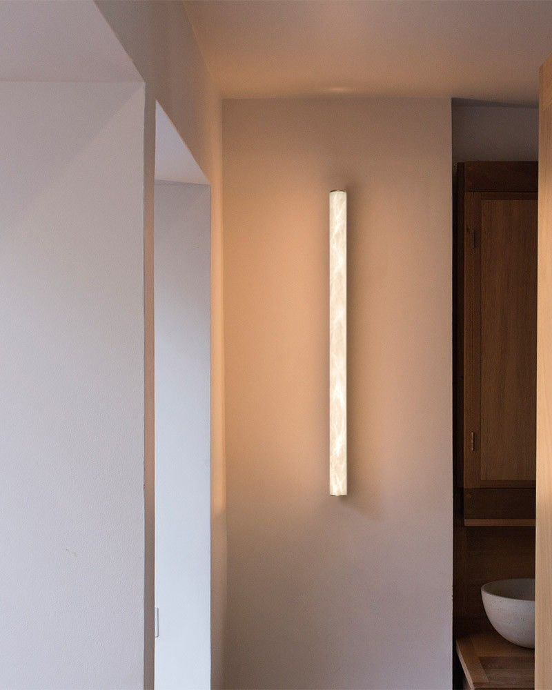 Callisto Linear Strip Long Wall Sconces Brass/Black Metal | Natural Marble Shade