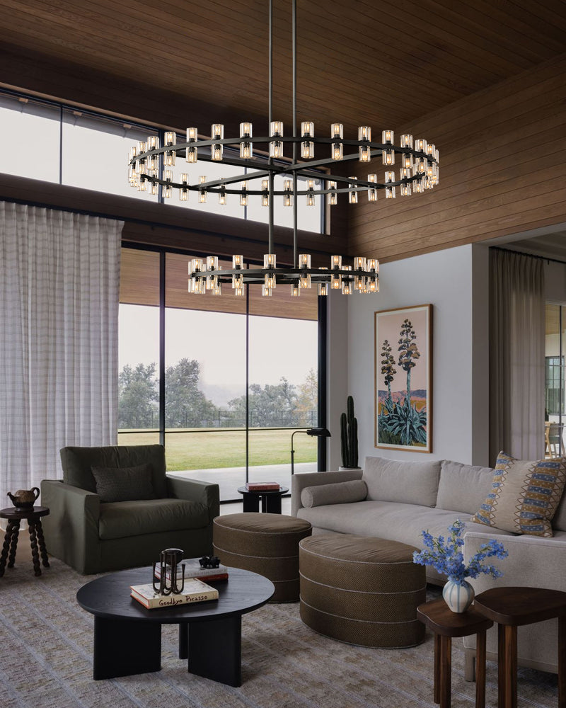 Lacquered Brass/Black Wagon Wheel Arcachon Round Crystal 2 Tier Chandelier For Foyer Entrance