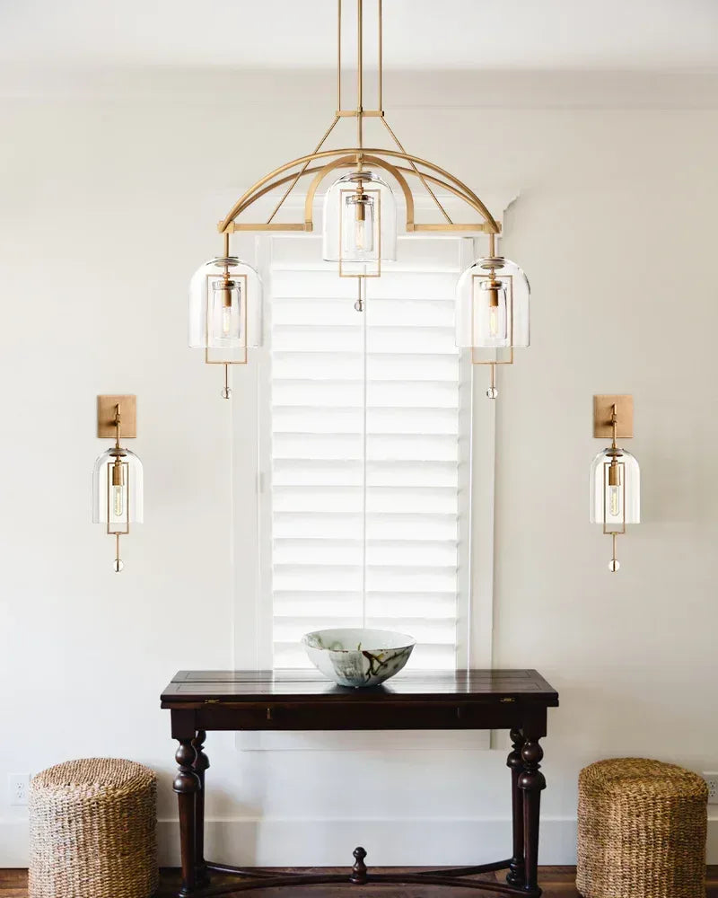 LightsStory Series Geometric Chandelier | Round Hand-Blown Glass and Metal, Brushed Black finish for Modern Dining Rooms and Entryways American Vintage chandelier lamp