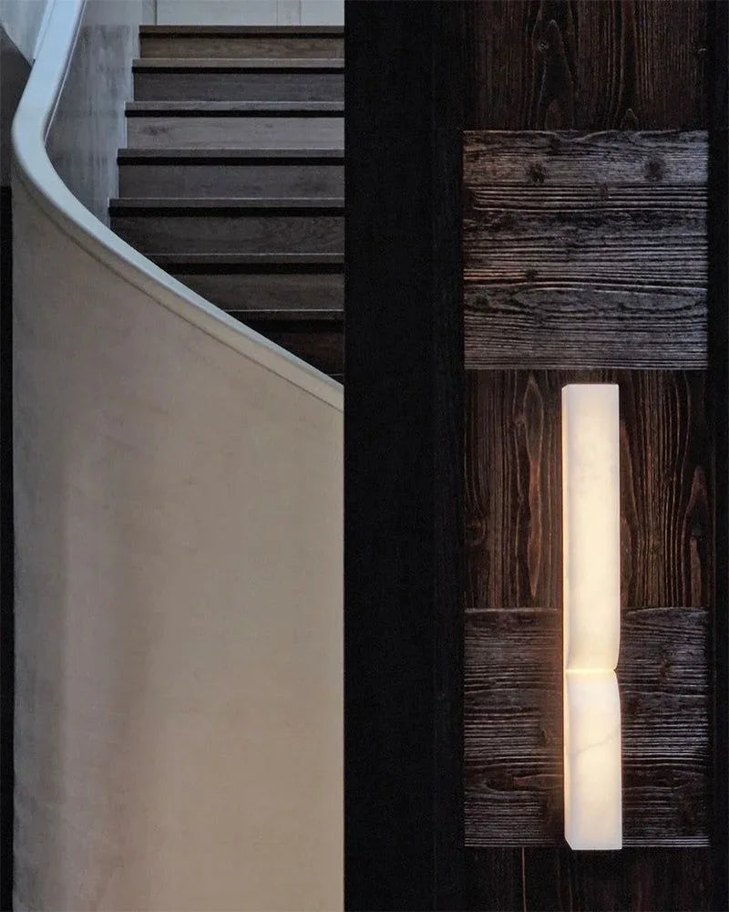 2-light White Alabaster Essence Rectangular Wall Sconce Wide 30/60cm Flush Mounted Wall Sonce Lamp