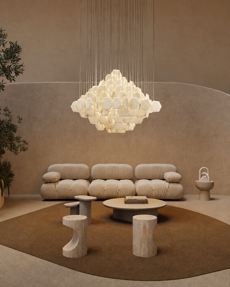 LightsStory Alabaster Streamline Chandelier - Geometrical White Stone