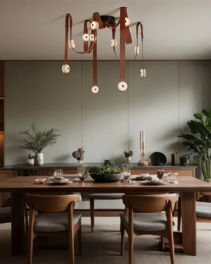 LED Mini SNAPS Module Ceiling Alabaster Pendant Light with Brown Leather Straps Modern Pendant lamp