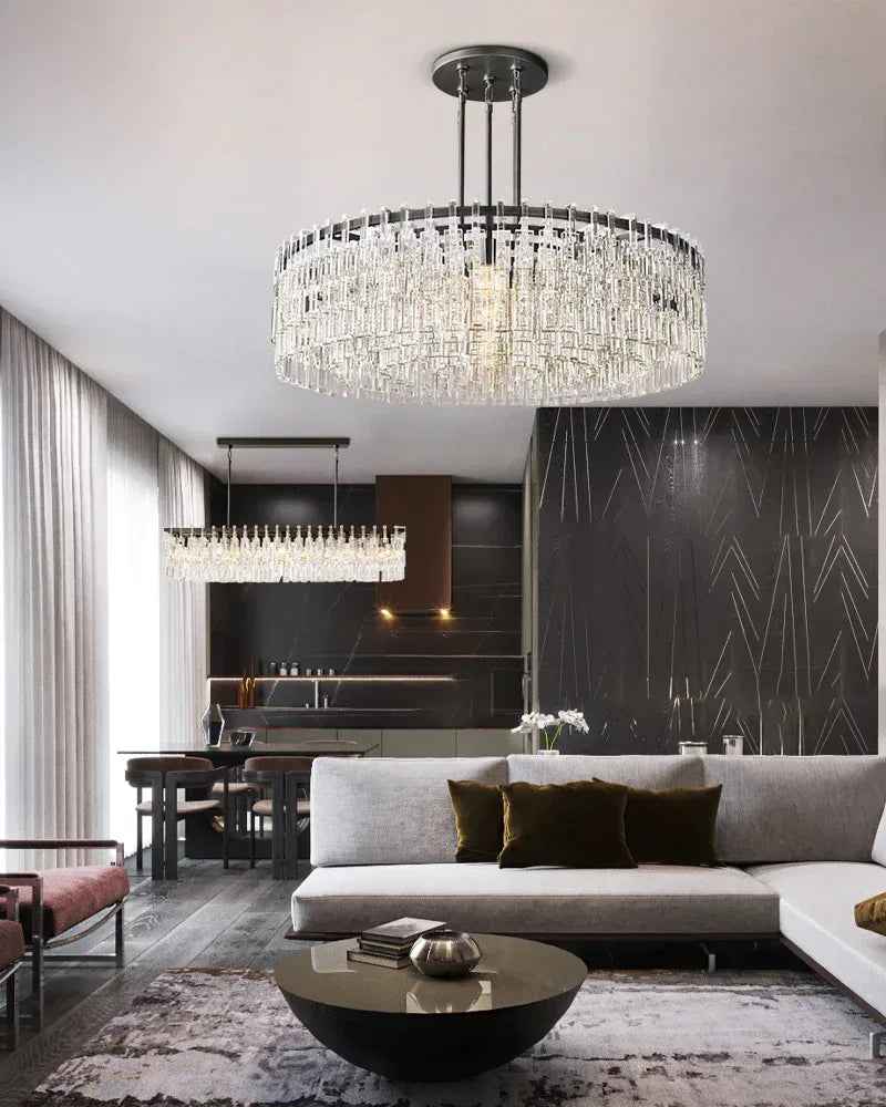 Brass/Black Stainless-steel Round Crystal Marignan Chandelier Wide 36" 48" 60" American chandelier