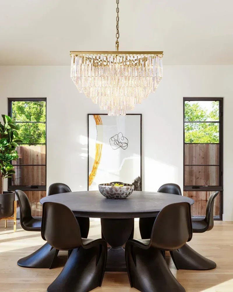 Luxury Round 7-tier Clear Crystal Fringe Chandelier 34" with Gold Iron Frame American chandelier