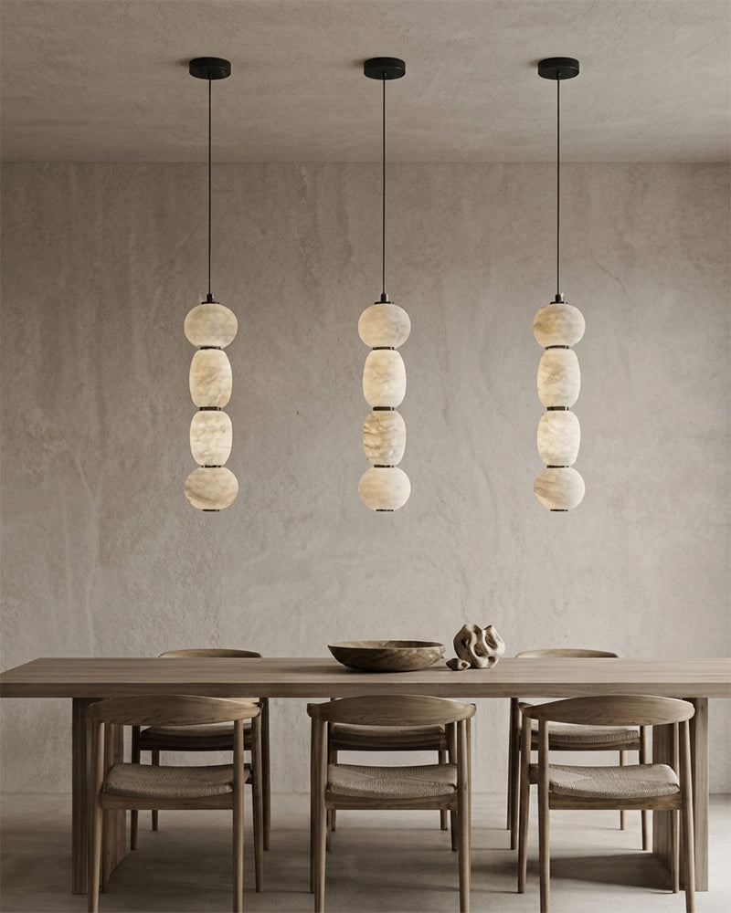 Alabaster Linear Totem Pendant Light - Natural Spanish Alabaster, Serene Matte Trim - Kitchen Islands & Dining Rooms