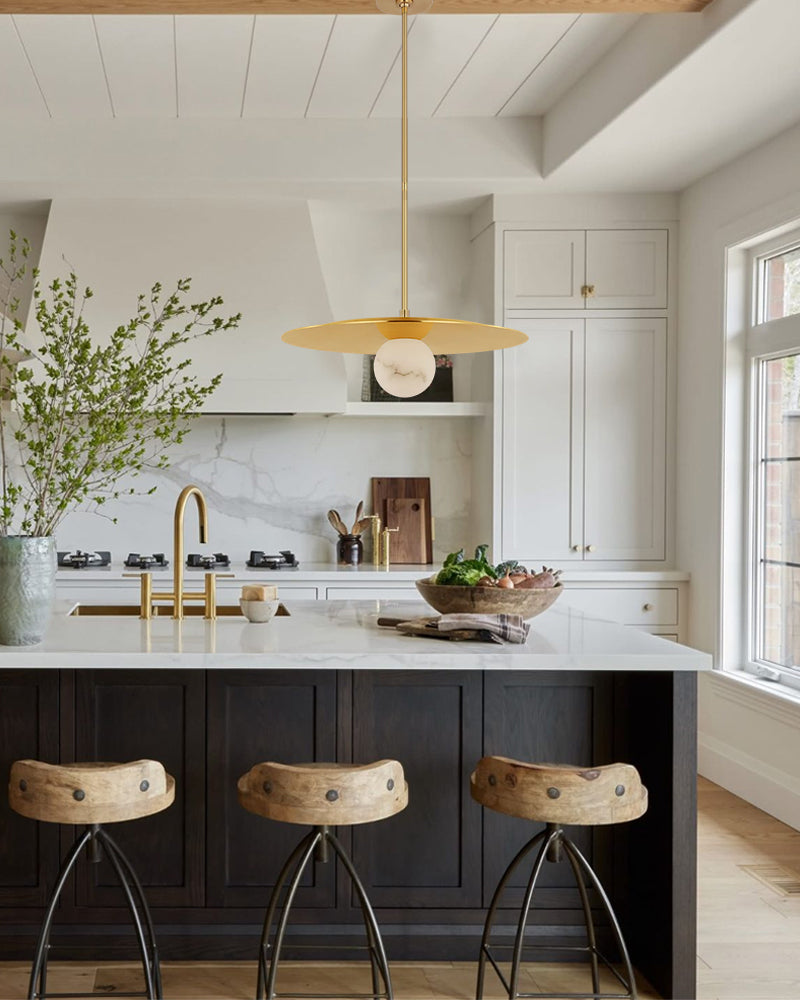 8-light Alabaster Globes LED Brass/Black Disc Ceiling Light Fixtures use for Living Areas