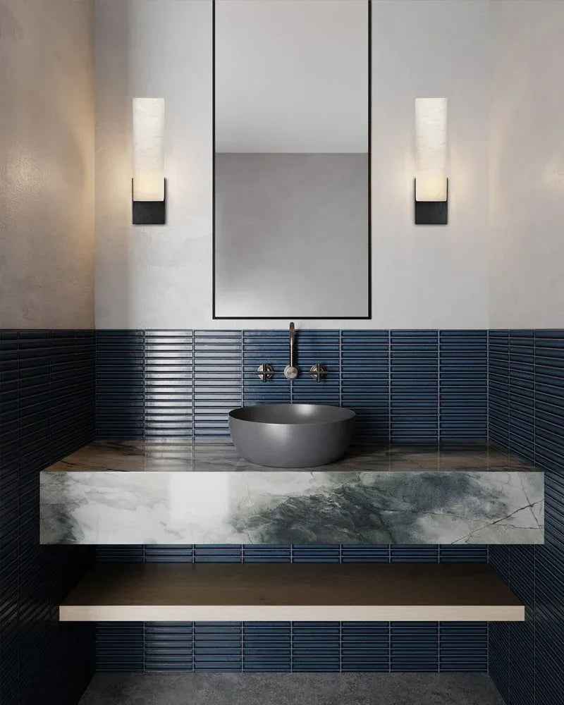 Annecy Series Ethereal Chandelier | Linear Carved Natural Alabaster with Iron Accents, Antique Black finish for Dining Rooms and Kitchen Islands American chandelier