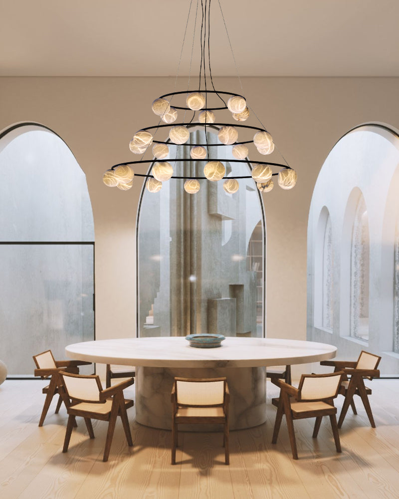 Stunning Double Alabaster Globes Pendant Suspension Light Lacquered Burnished Brass/Bronze