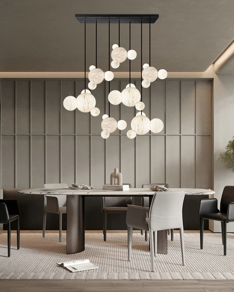pendant light fitting with round marble globe