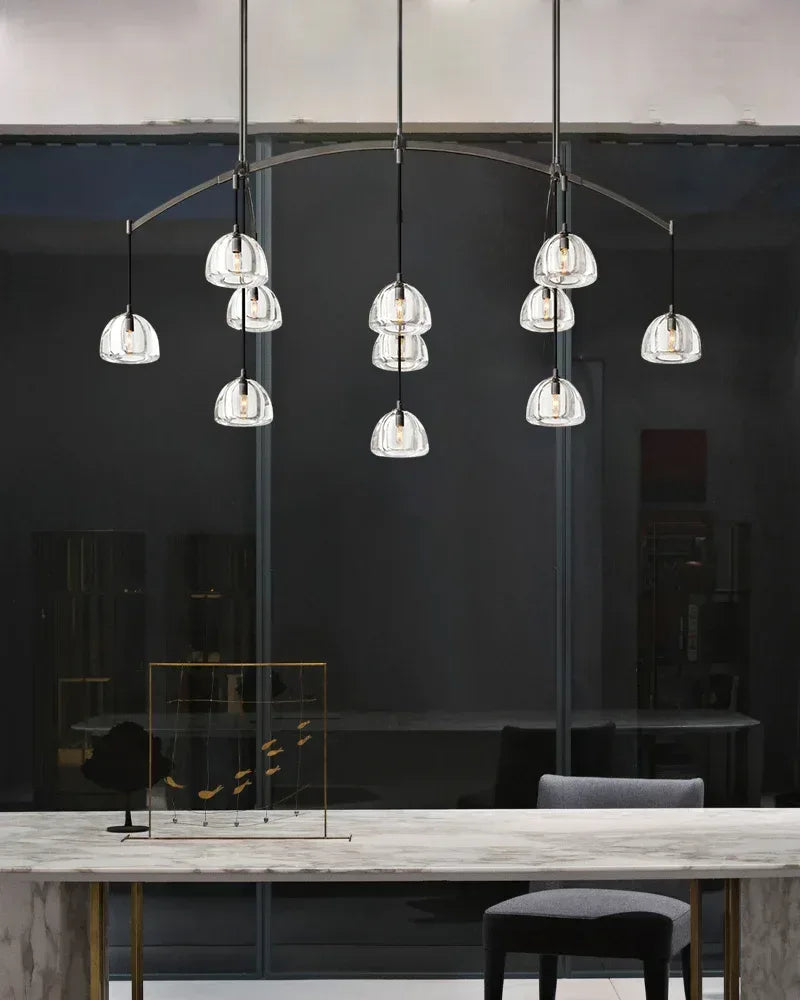 Verbier Series Ethereal Chandelier | Crystal Hemisphere Lathe-carved solid crystal blocks and solid brass frame, Brushed Black Steel finish for Grand Foyers and Dining Rooms American chandelier