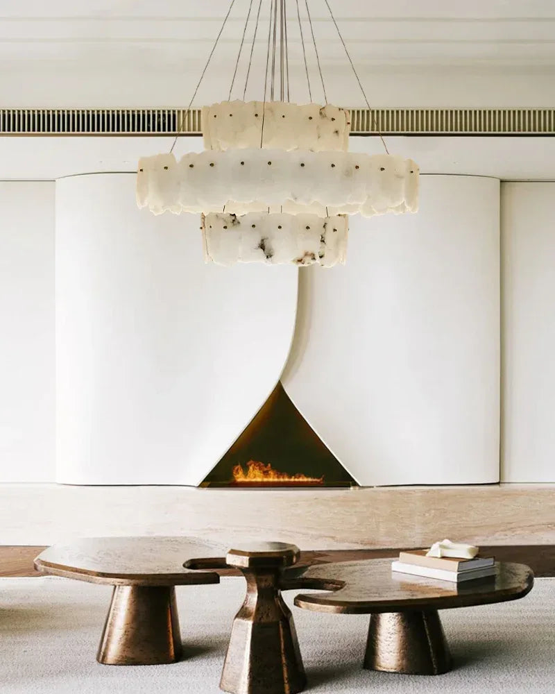 6-tiered Large stairwell chandeliers | irregular alabaster plate in disk ceiling with long cord American Vintage chandelier lamp