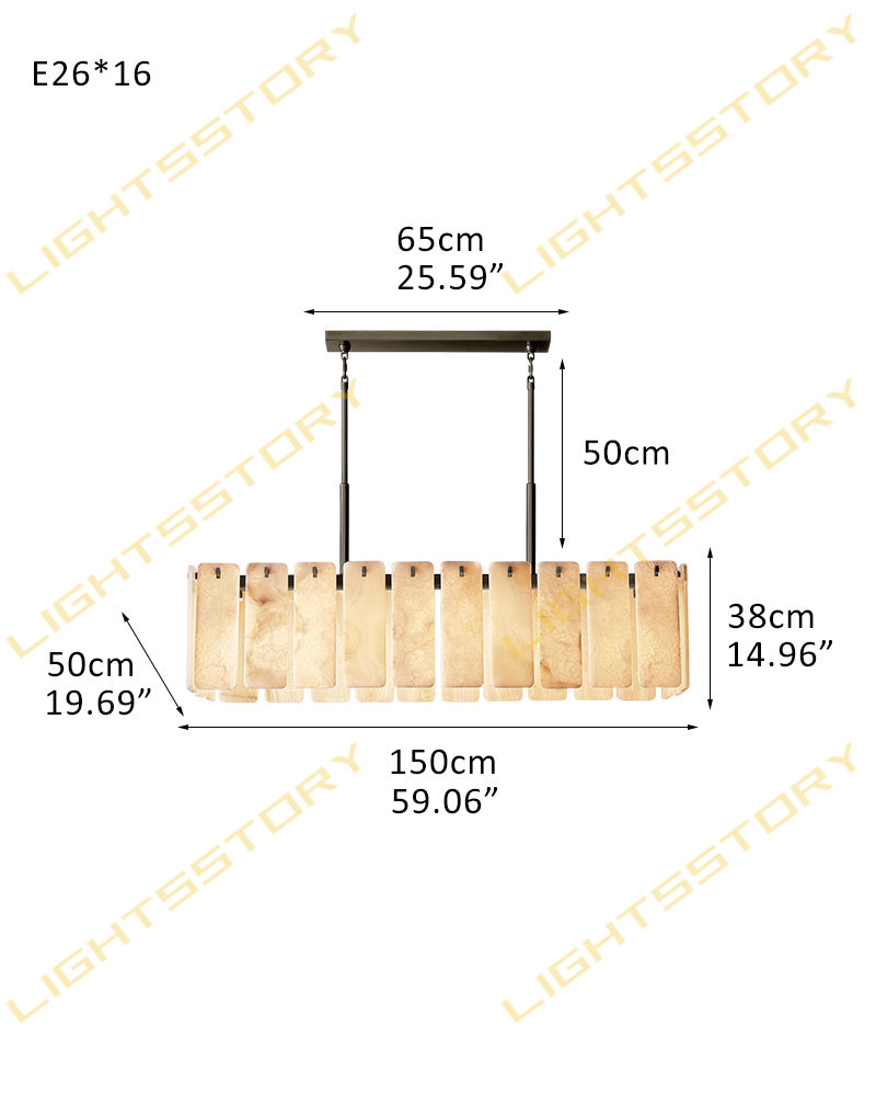 Alabaster Winchester Rectangle Chandelier - Geometric Natural Stone - White - 2 to 36 Lights - Small, Medium, and Large