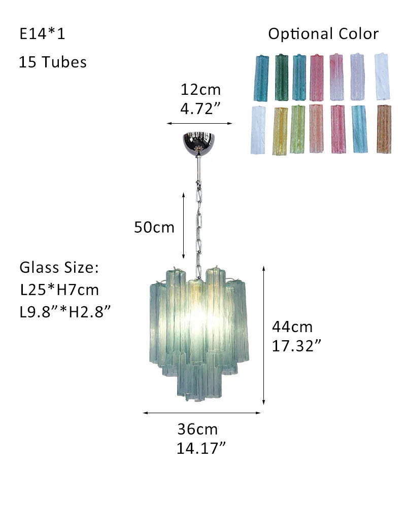 Elegant Murano Hand-blown Blue Glass Tube Multi-Tier Chandelier in Silver Frame P-D36*H44CM D14"*H17"(15 tubes) Blue Glass + Silver Frame American chandelier
