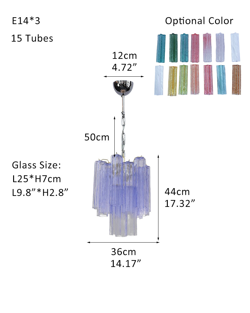 Modern Colored Murano Purple Glass Tube Tronchi Chandelier