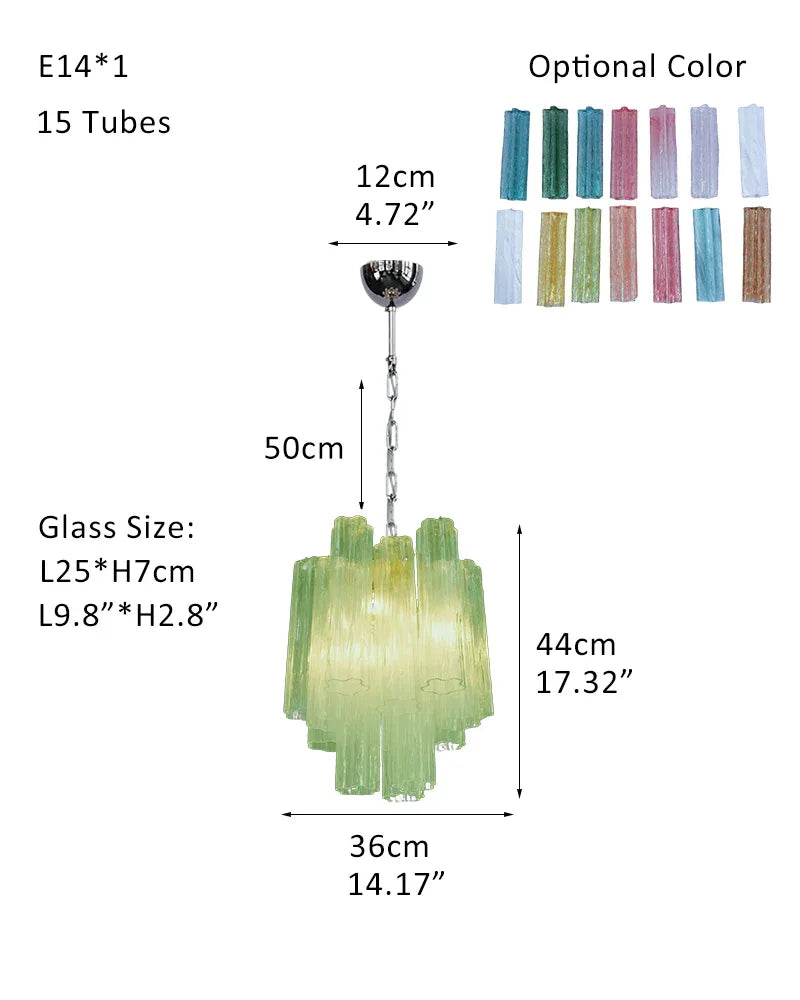 Large Vintage Green Murano Glass Tiered Chandelier in Silver & Gold Frame P-D36*H44CM D14"*H17"(15 tubes) Green Glass + Silver Frame American chandelier