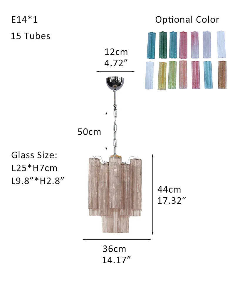 Luxury Tiered Smoked Glass Tube Murano Chandelier in Chrome Frame P-D36*H44CM D14"*H17.3"(15 tubes) Smoked Glass + Silver Frame American chandelier