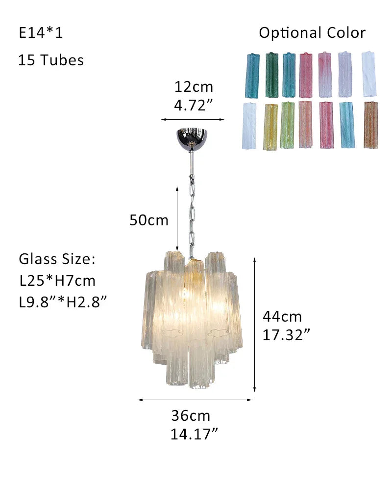 Classic Murano Transparent Glass Tube Chandelier Brushed Gold & Chrome Frame P-D36*H44CM D14"*H17"(15 tubes) Transparent Glass + Silver Frame American chandelier