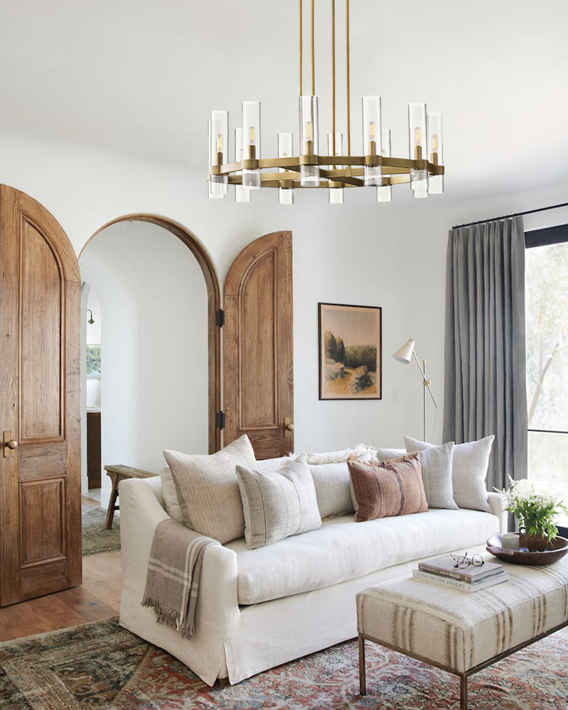 Foyer Dimming Lighting Vintage Brass Stainless Wheel Ravelle Clear Glass Round Chandelier