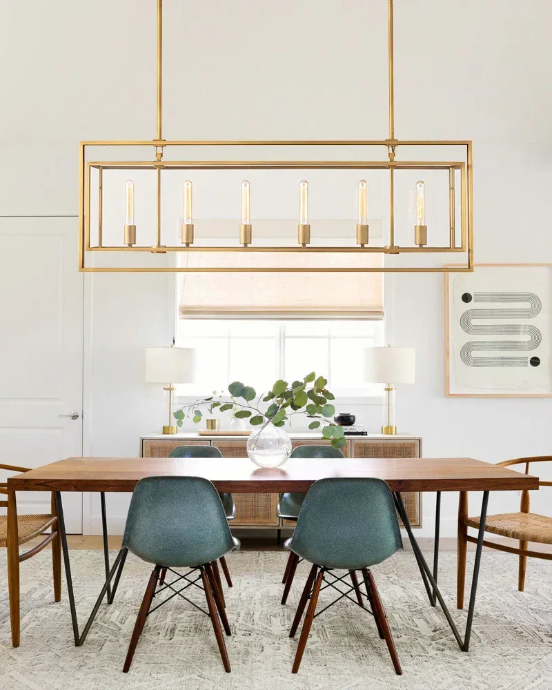 8/12/16/20 Halogen Light with Glass Lantern Chandelier Brushed Brass/Black Steel Frame American Vintage chandelier lamp