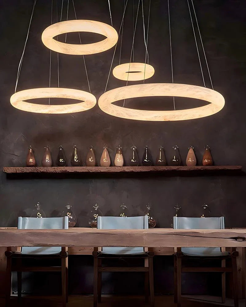 LightsStory Series Geometric Pendant Light | Torus Ring Smooth Natural Alabaster Marble, Natural Matte Stone finish for Kitchens and Dining Areas Modern Pendant lamp