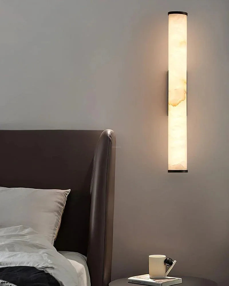 LED Copper Cylindrical Natural Marble Alabaster Wall Sconce Lamp,H30/40/50/60CM Flush Mounted Wall Sconce Lamp