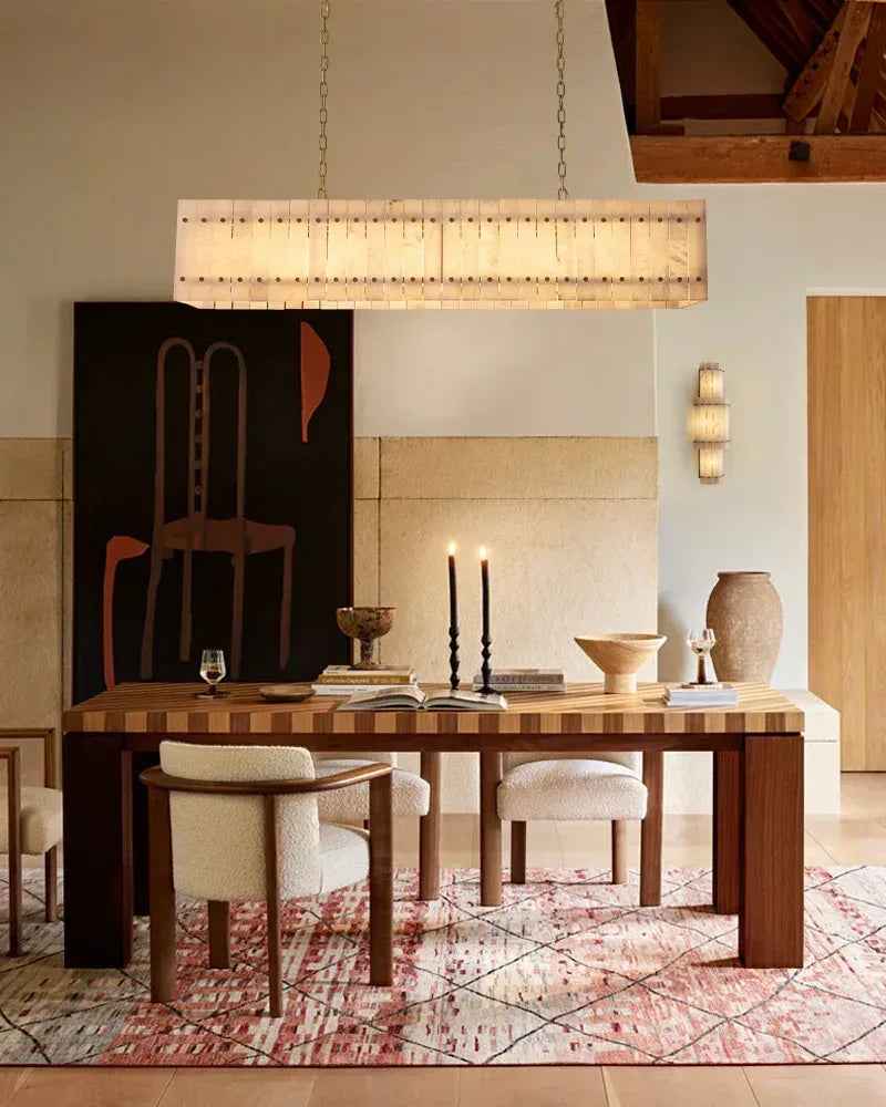 San Marco Alabaster Linear Drum Chandelier. Luxury Dining Lighting American Vintage chandelier lamp