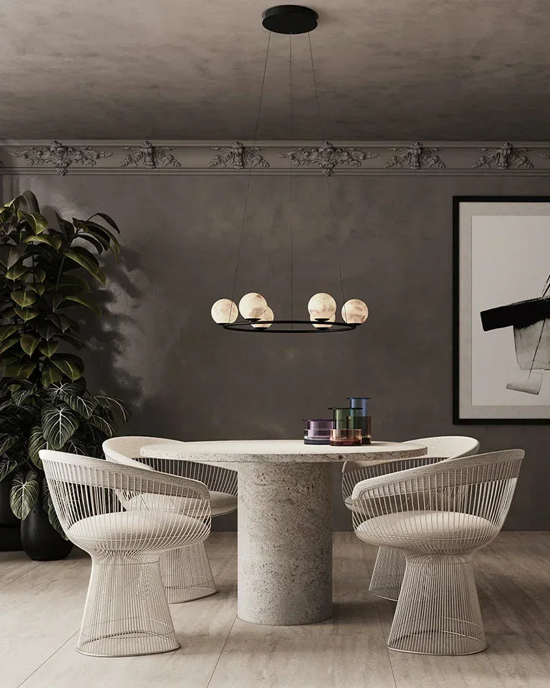 Alabaster Orb 3 Ring Chandelier in Black/Brass Framework | Modern Living Room Modern Pendant lamp