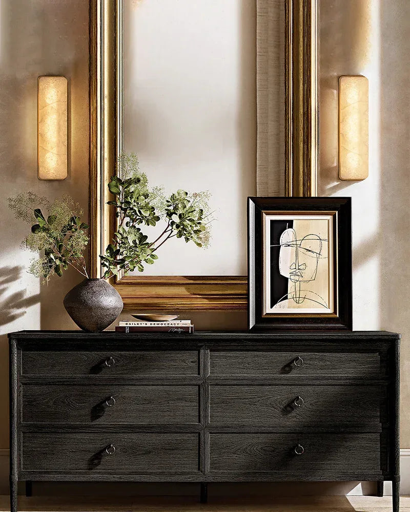 Lacquered Burnished Brass/Black Rectangular Calamette Alabaster Lighting Collection 59" 71" American chandelier