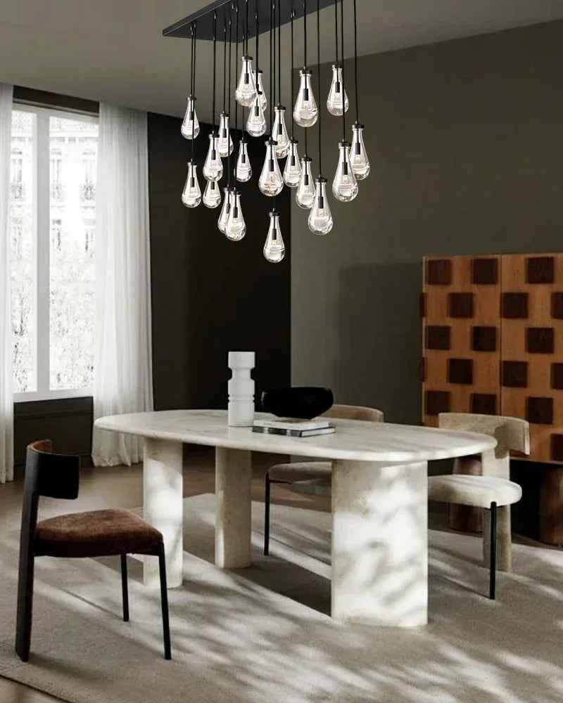 Aveline Series Cascading Chandelier | Linear Floating Raindrop Exquisite Blown Glass and Metal, Premium Metal for Dining Rooms and Kitchen Islands American chandelier