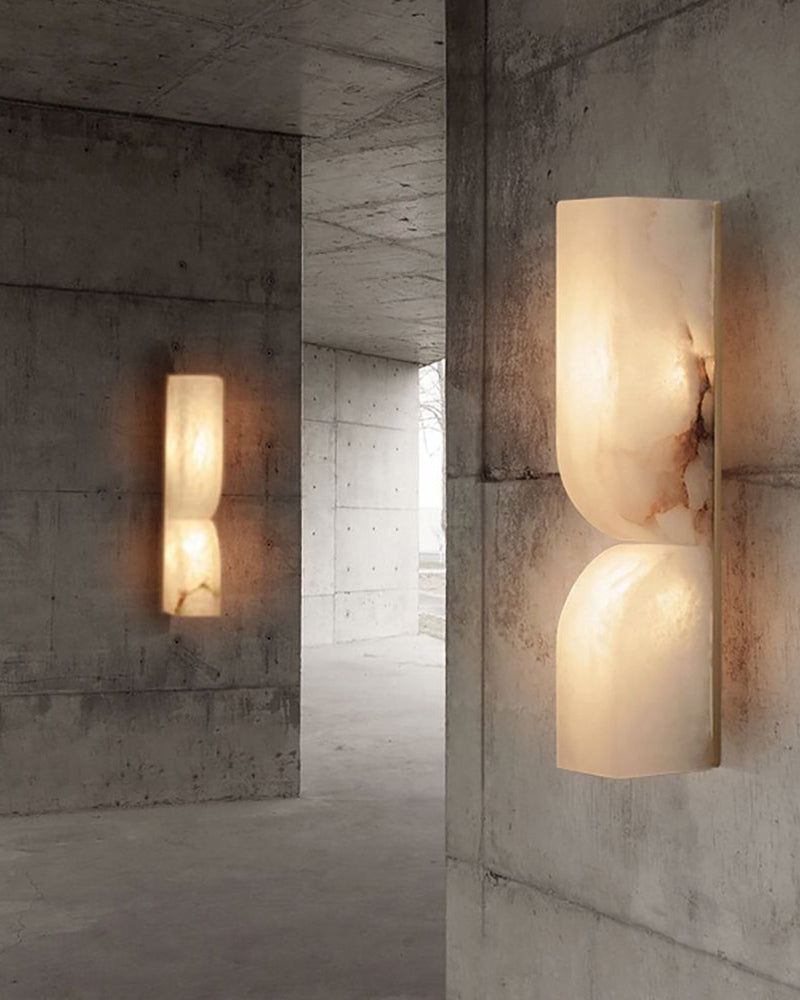 2-light White Alabaster Essence Rectangular Wall Sconce Wide 30/60cm